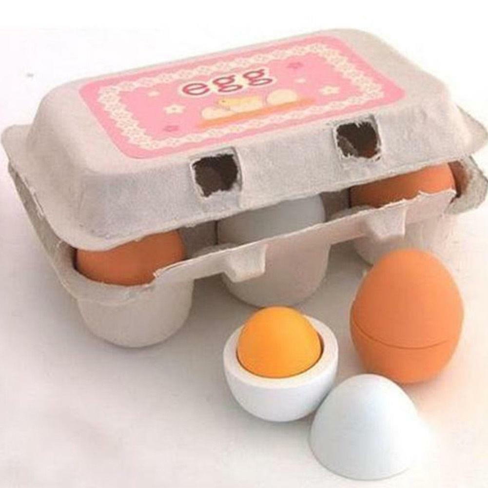 6PCS Wooden Eggs Yolk Pretend Play Kitchen Food Cooking Kids Children Baby BDAU