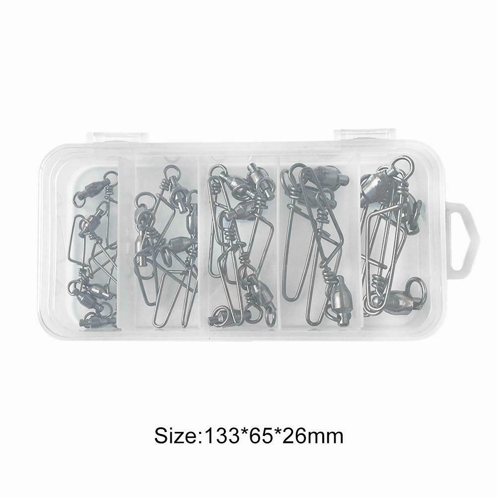 22pcs Bearing Interlock Snap Fishing Lure Swivels Ring Connectors+Arc Pin @