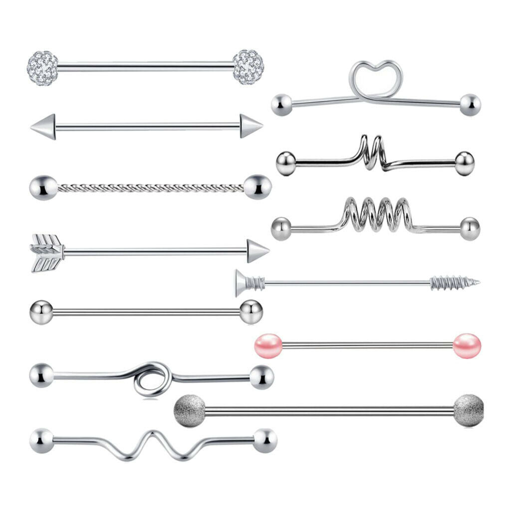 13 Packs Industrial Piercing Ball Barbell Ear Bar Earring 14G shinny sparkle