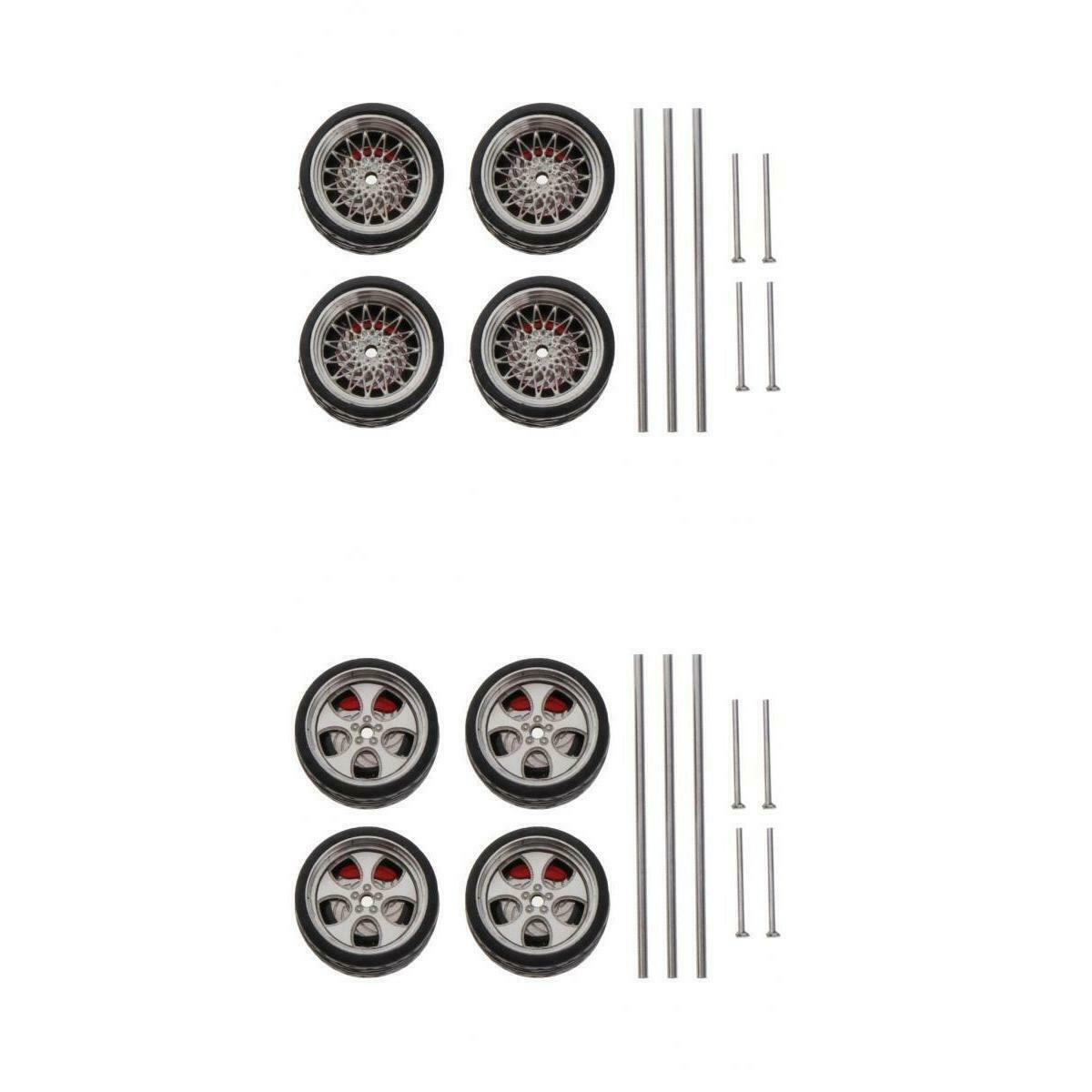 Set of 2 Car Rubber Wheel Accssory A1-A20 4Wheels & 3 axles 5 end caps