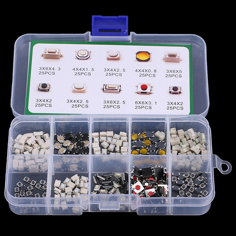 250Pcs 10 Types Tactile Push Button Switch Car Keys Button Touch Microswitch IE