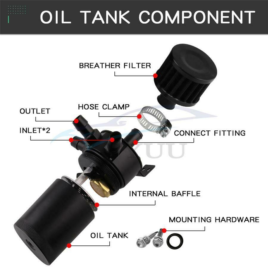 Oil Reservoir Catch Can Tank with Filter Drain Valve Breather Universal 3-Port