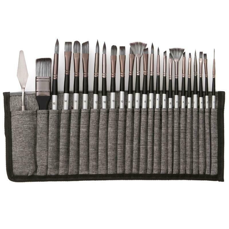 24pcs/set Nylon Hair Wooden Handle Watercolor Paint Brush Pen Scrubbing Scraper