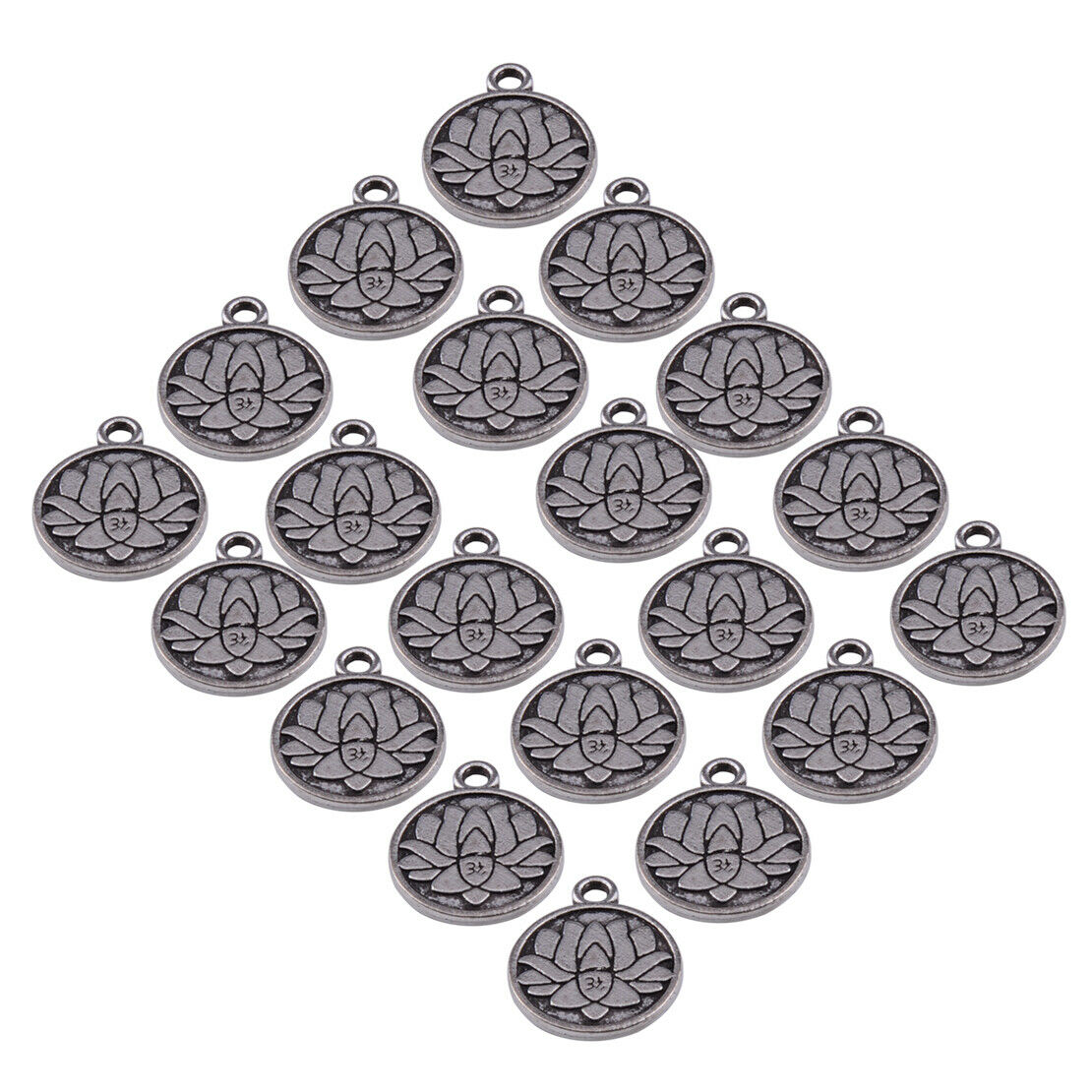20pcs Stainless Lotus Flower Round Charm Bead Pendants Nickle Lead 15*15mm as