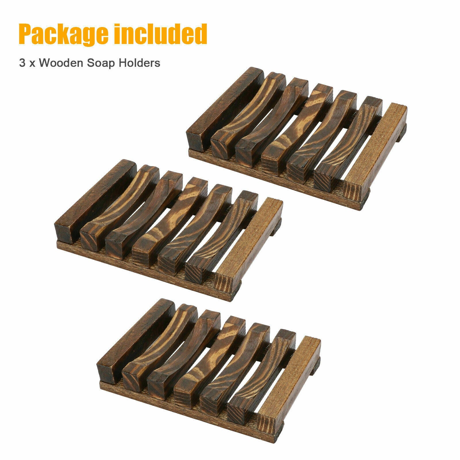 3pcs Wooden Bamboo Soap Dish Tray Storage Case Holder Container Kitchen Bathroom