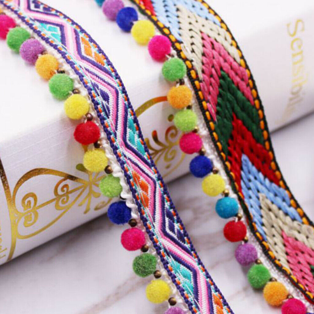2Yard Multicolor Pom Pom Trim Tassel Ball Ribbon Fringe Decor DIY Handicraft