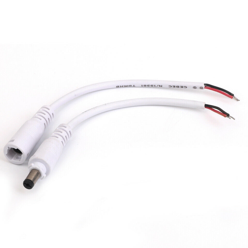 DC 5.5X2.1 Female Male Adapter Cable Wire for CCTV Camera Monitor 2pcs White