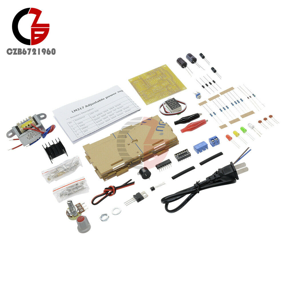 LM317 Adjustable Regulated 1.25V-12V Voltage Power Supply Board Kits w/ Case