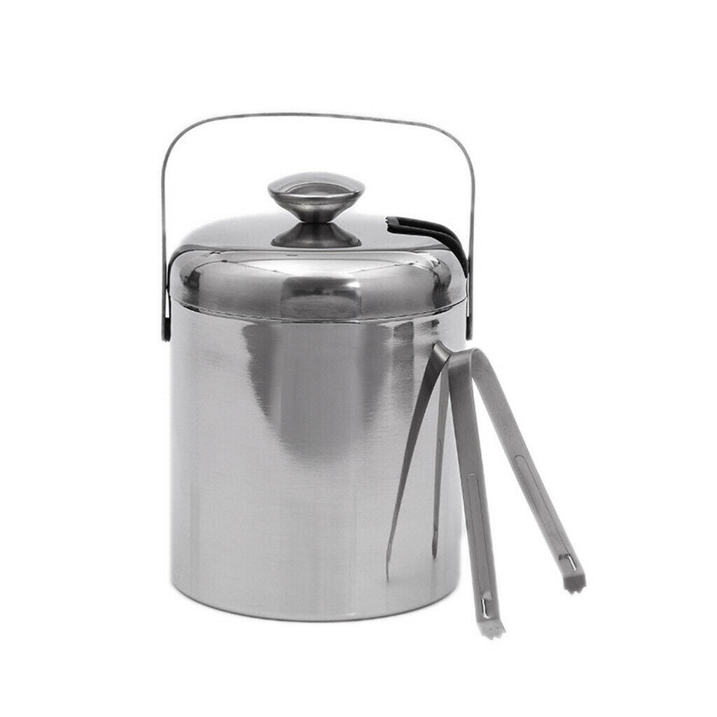 Double Wall Stainless Steel Ice Bucket Beer Wine Cooler with Handle Bar Tool