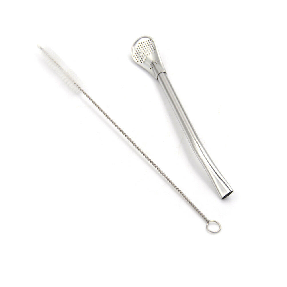2pcs/set Stainless Steel Tea Filter Straw Cleaning Brush Home Kitchen Acce.l8