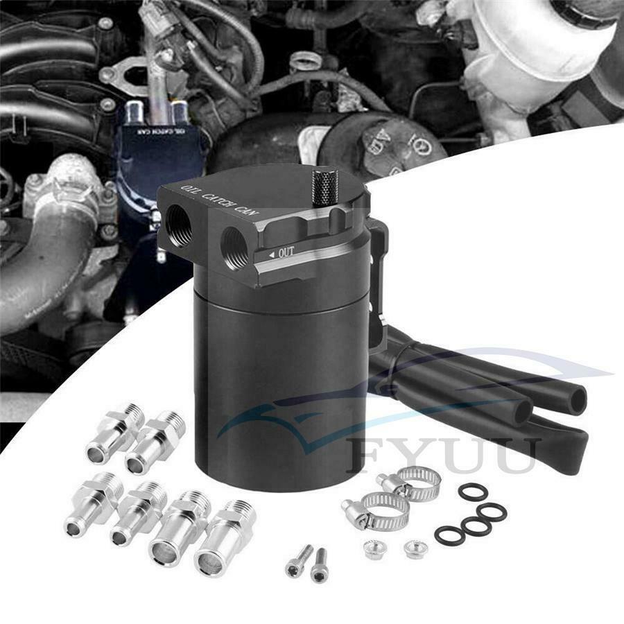 300ML Aluminum Oil Catch Can Reservoir Tank Kit Engine Black Polish Baffled