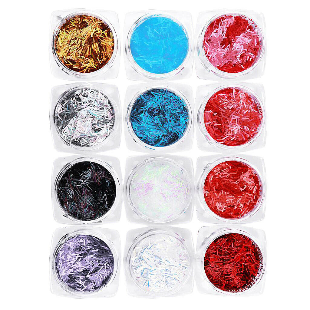 12Pcs Colorful Strips Nail Glitter Sequins Paillette Tips for Nail Hair Face