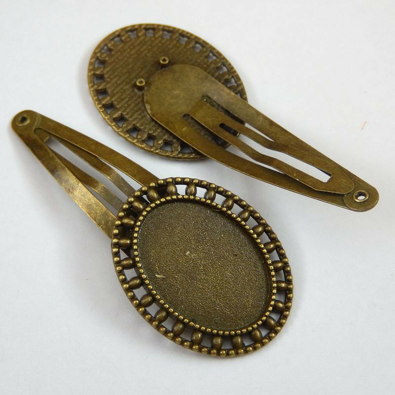 8 pcs Antiqued Bronze Oval Bezel Hair Clip Blank Base Setting For Cameo 25x18mm