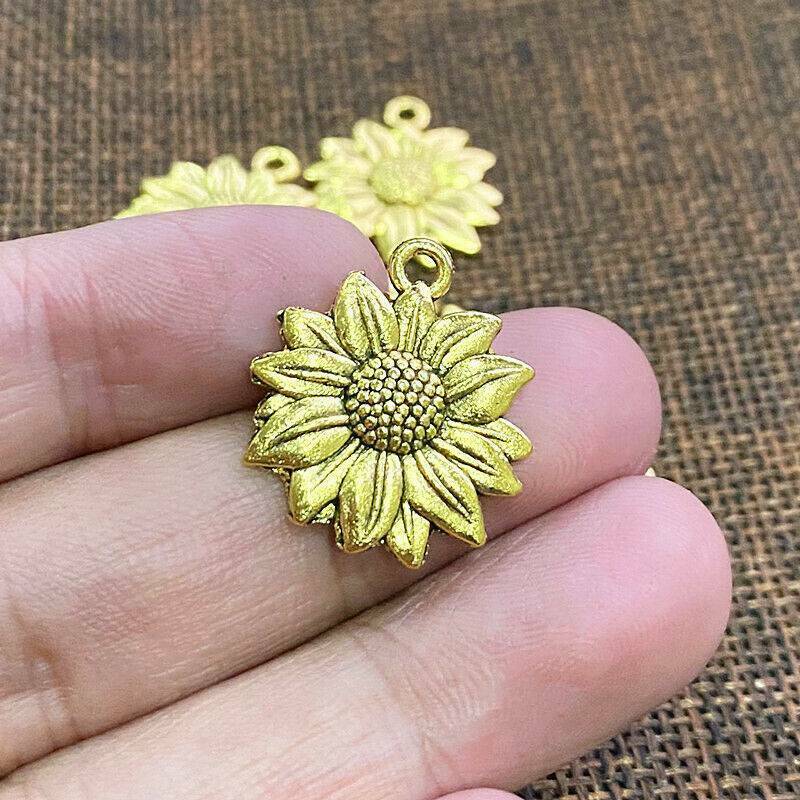 Lots 10x Sunflower Beads Charms Golden DIY Necklace Bracelet Jewelry Making@