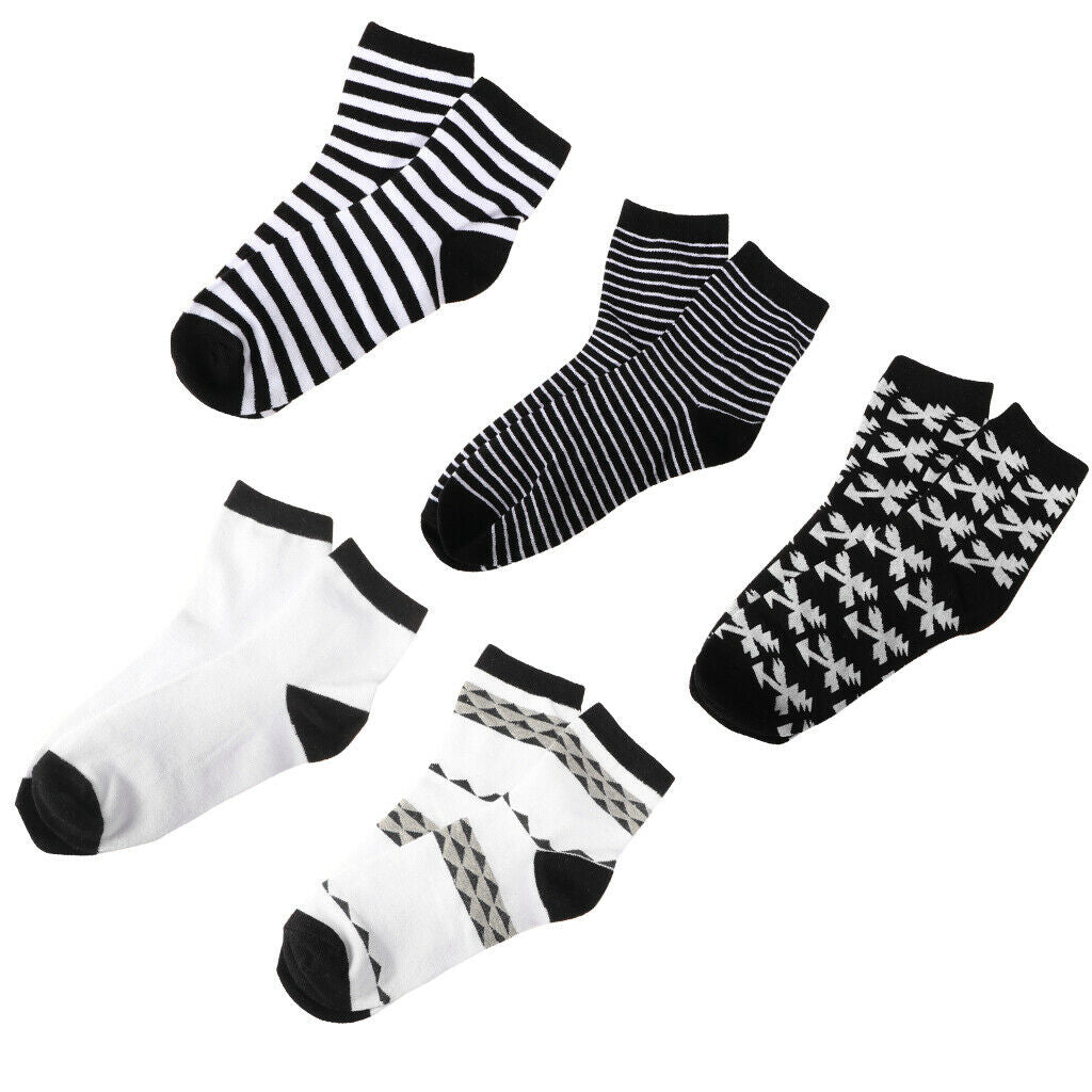 5 Pairs Fashion Men Stripe Cotton Ankle Socks Athletic Crew Socks Design A