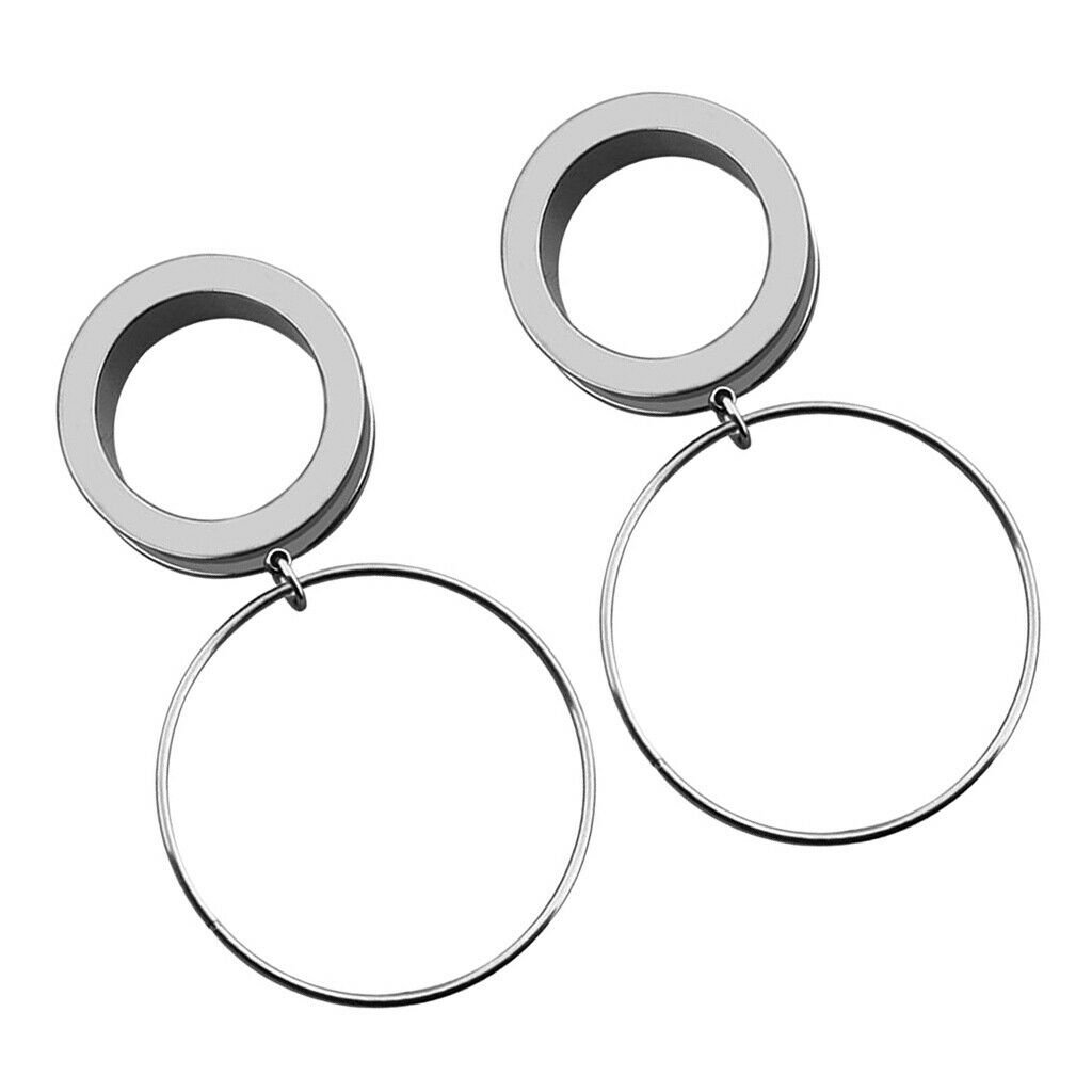 2Pcs Circle Ear Tunnels Gauge Dangle Screw Stainless Steel Ear Plugs 1