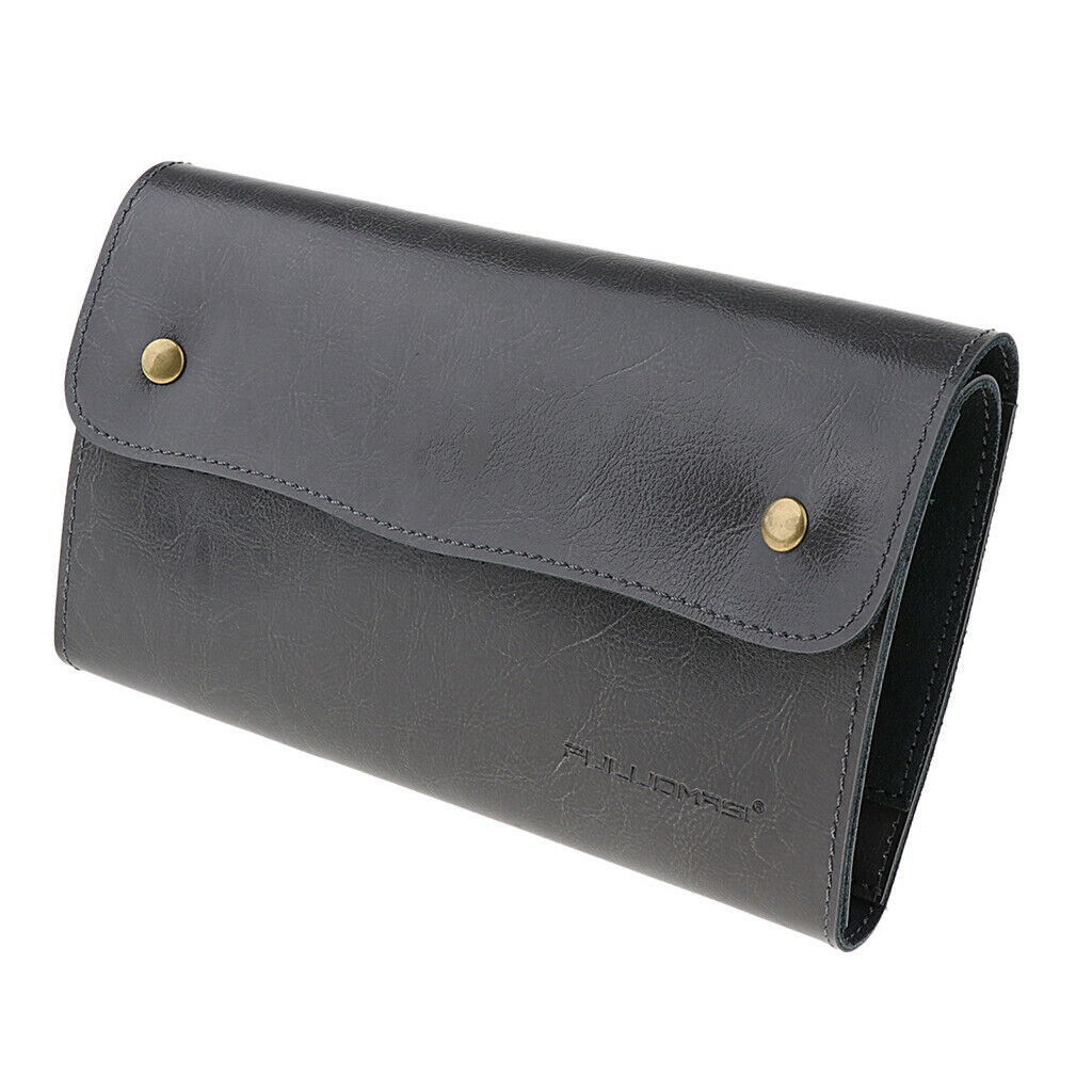 Real Leather Hair Scissor Holder Shear Holster Pouch Cutting Comb Bag Gray
