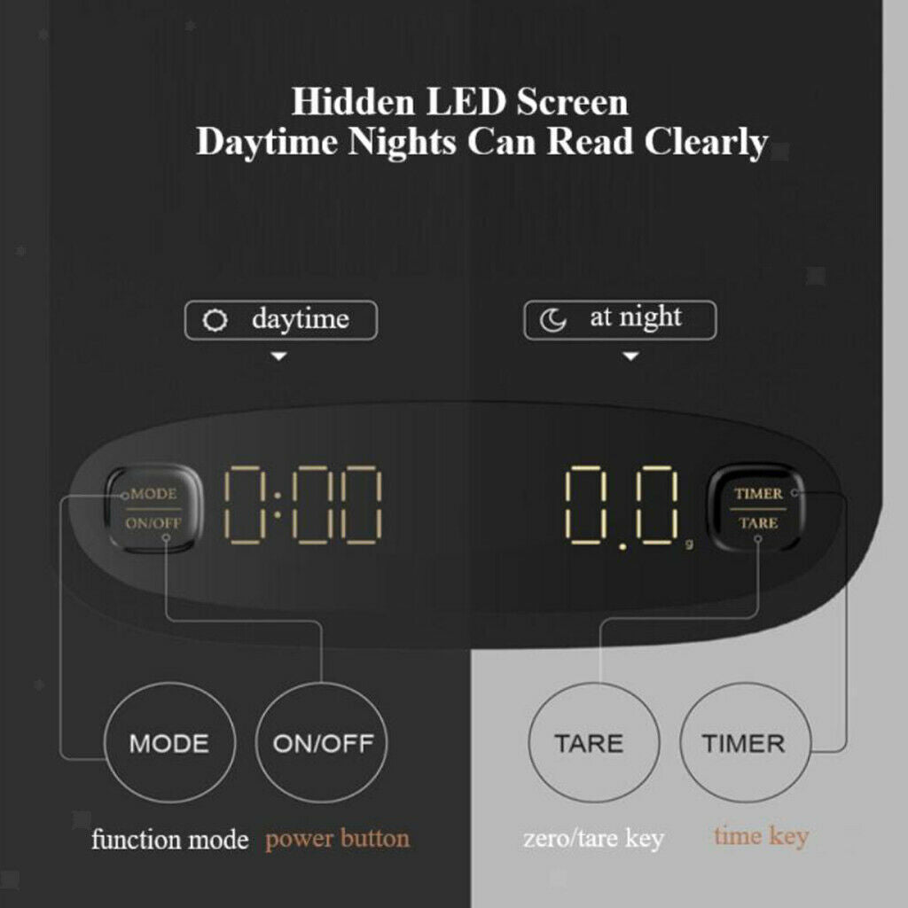 Smart Digital Coffee Scale w/Timer 2Kg/0.1g Electronic Kitchen Food Scales