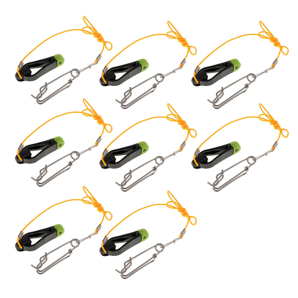 8pcs Mini Power Grip Plus Release Clip Downrigger & 17" Leader Long Snaps