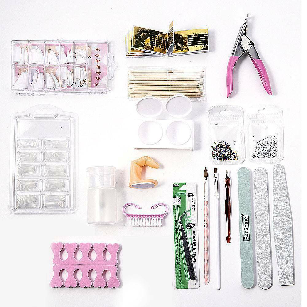 1 Set Full Acrylic Powder Nail Art Tool Set Tips Brush Manicure Tool Kit Lot ~