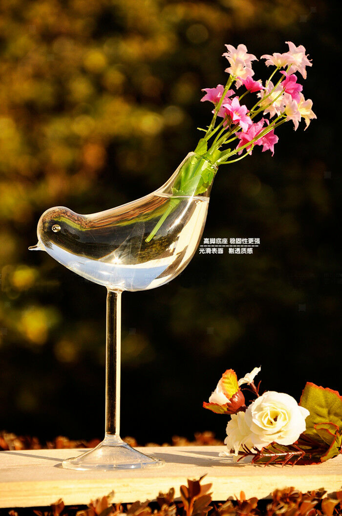 Creative Glass Bird Design Hydroponic Water Flower Vase Container Planter