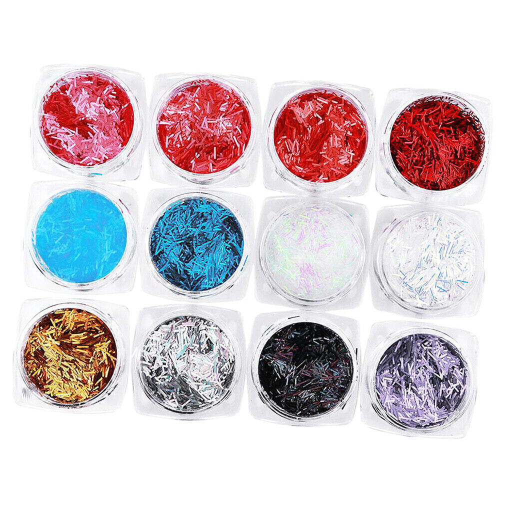12Pcs Colorful Strips Nail Glitter Sequins Paillette Tips for Nail Hair Face