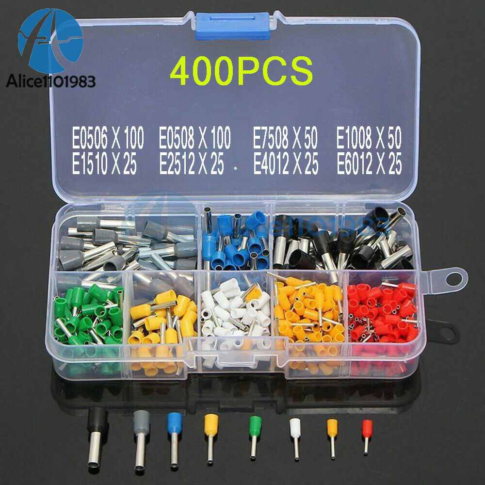 400PCS Wire Copper Crimp Connector Insulated Cord Pin End Terminal Kit Full Set