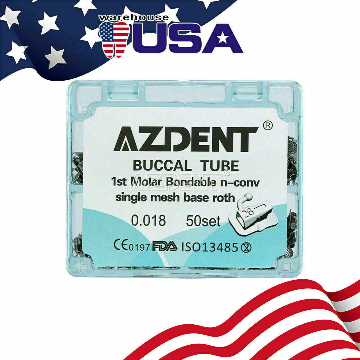 50set Dental Orthodontic Bonding Buccal Tube Split Roth 018 For 1st Molar AZDENT