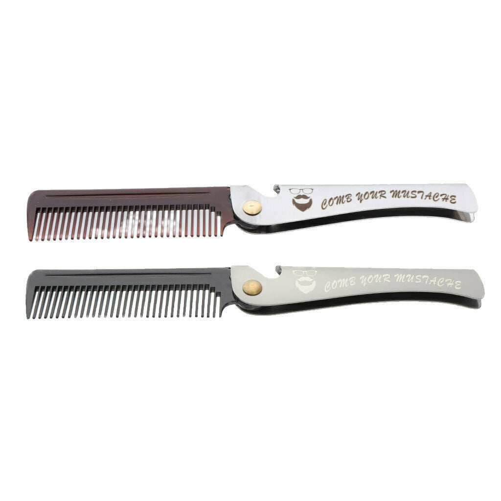 2Pcs Pocket Stainless Steel Folding Mustache Grooming Comb Hair Styling Comb