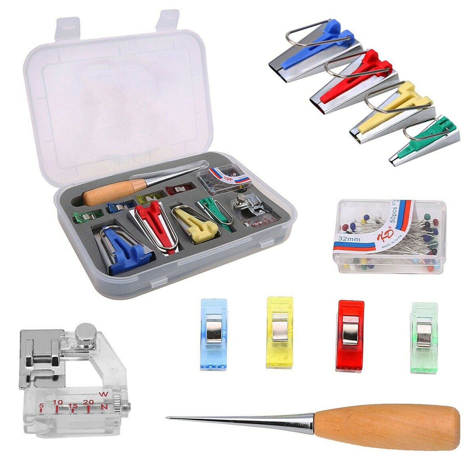 60Pcs/Set Bias Tape Maker Kit for Sewing & Quilting Awl and Binder Foot Tools