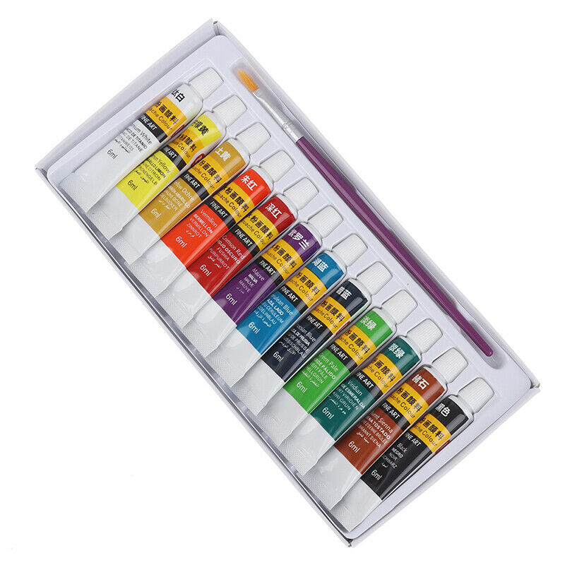 6 ML 12 Color Professional Acrylic Paint Watercolor Set Hand Wall Painting Brush