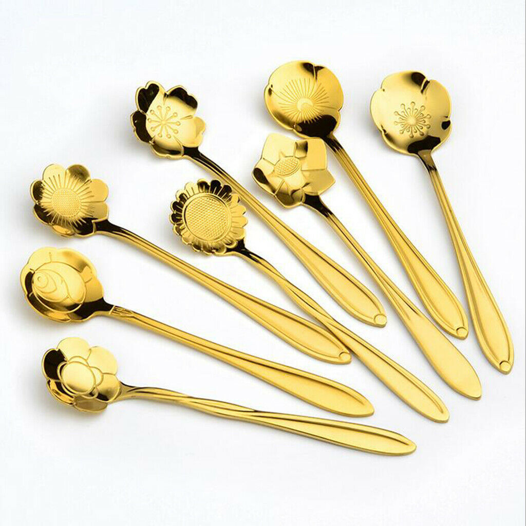 Teaspoon Set of 8 Teaspoons Coffee Tea Spoon Sugar Spoon Stainless Golden