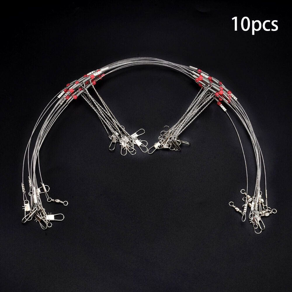 10X Fish Hook Rope Wire Fishing Wire Line Leader Trace With Snap Safety Snaps