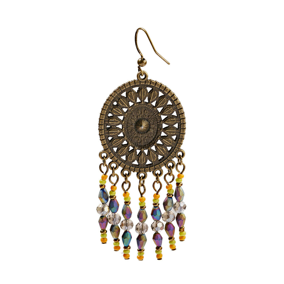 7 Colors Round Crystal Circle Dangle Tassel Women Bohemia Jewelry Hook Earrings