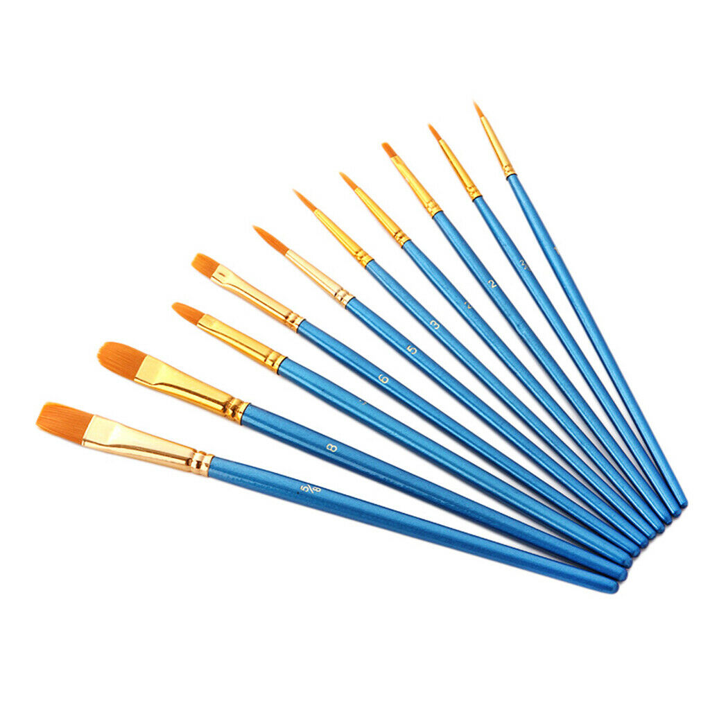 10pcs Nylon Brush Assorted Sizes Artist Watercolor Acrylic Painting Brushes