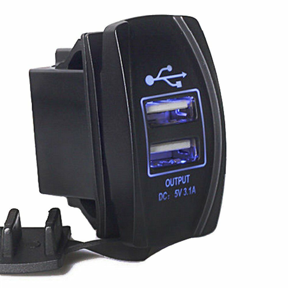 Dual BLUE USB 12V-24V DC Car Charger Socket ARB Carling Rocker Switches 5V 3.1A