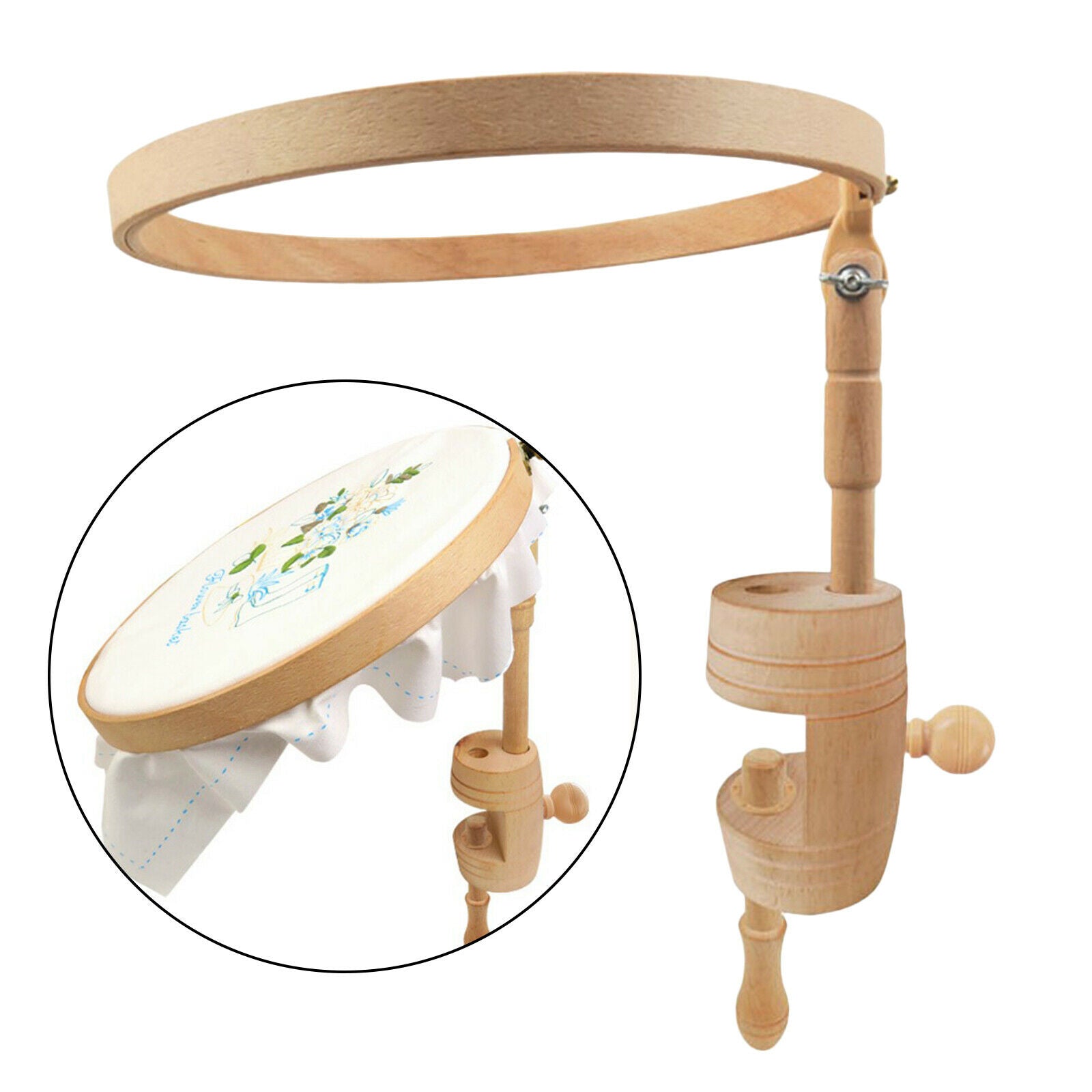 Cross Stitch Table Stand Adjustable Embroidery Hoop Holder Frame Beech Woods
