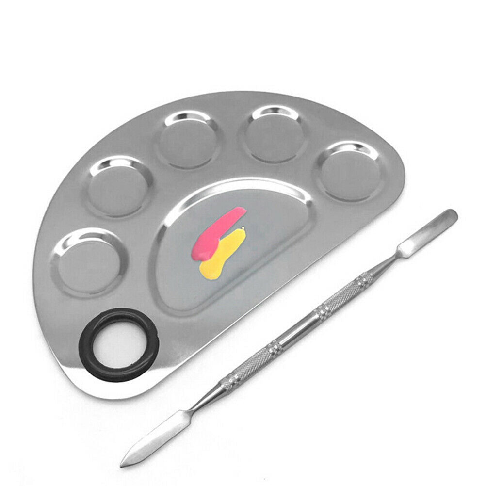 Stainless Steel 6 Holes Makeup Palette Nail Art Polish Mixing Plate Foundation
