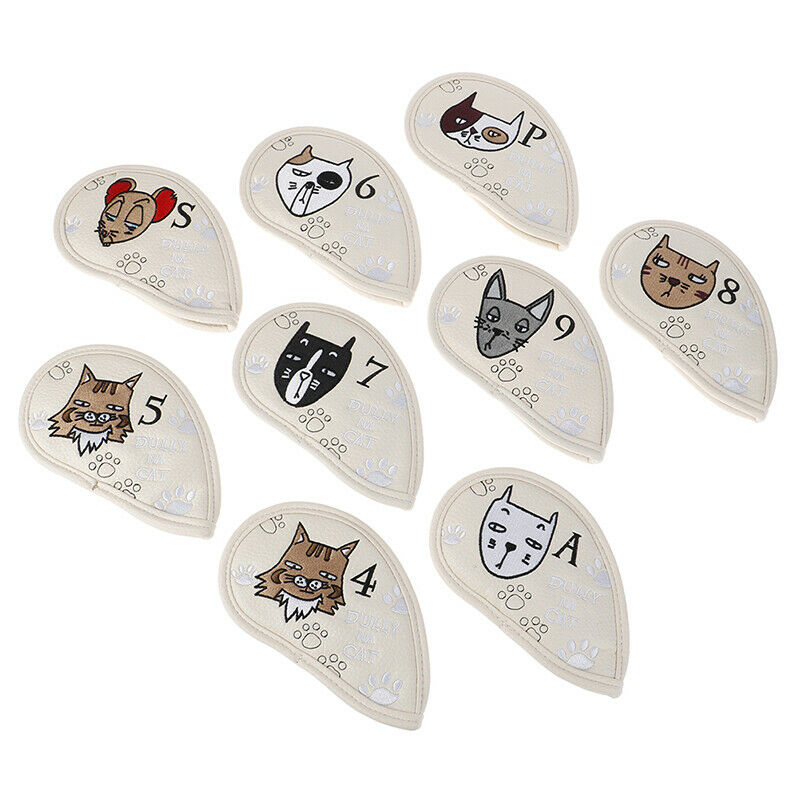 9 Pcs Portable Golf Club Headcovers Cute Cartoon Cat Pattern PU Waterproof Co TH
