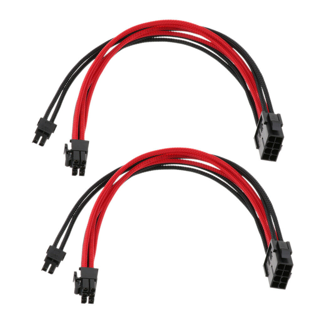 2pcs Video Card VGA PCI-E 8Pin to 6+2pin Extension Cable Sleeved 30cm