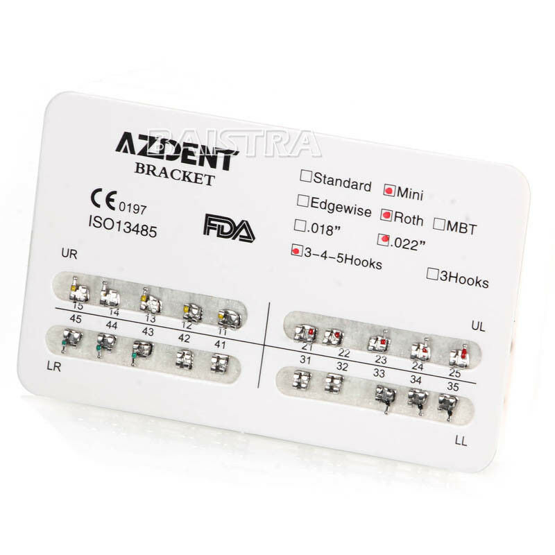 20 Packs AZDENT Dental Orthodontics Metal Brackets Mini Roth 022 Hooks 3 4 5