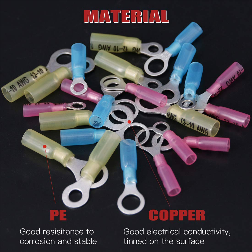 180PCS Heat Shrink Ring Terminals Red 22-16 AWG Crimp Wire Connector 4 Types