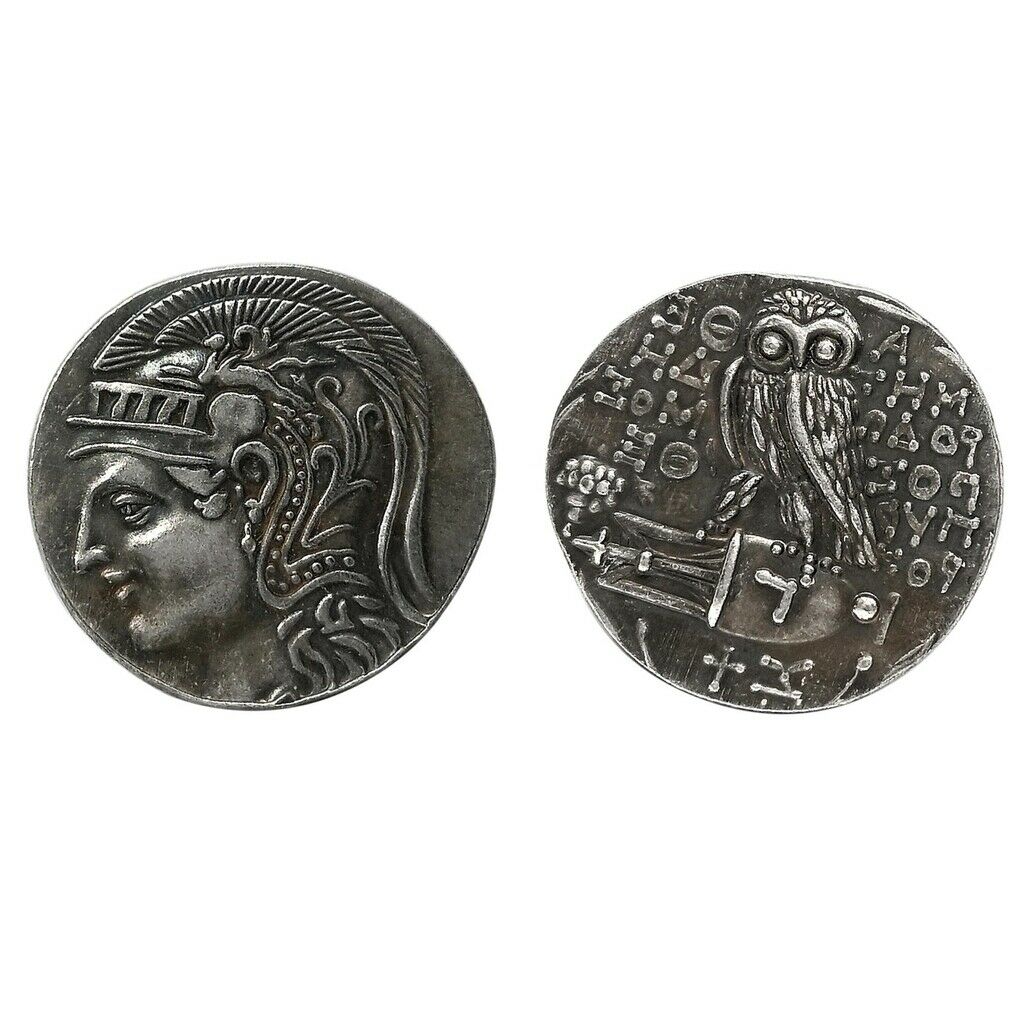 2 Pieces Commemorative Coin Engraved Owl And Greek Goddess Symbol of Wisdom