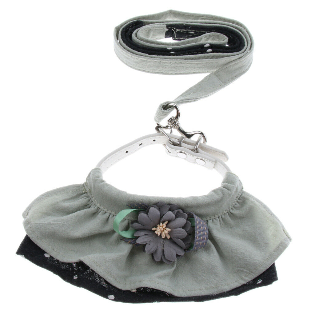 Dog Flower Collar Chest Strap with Traction Rope, Pet Dog Cat Leash Green M