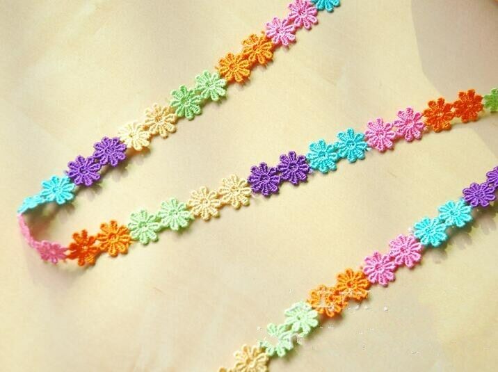 6 Yards multicolor chrysanthemum Lace Trim clothing Sewing Jewelry Makeing