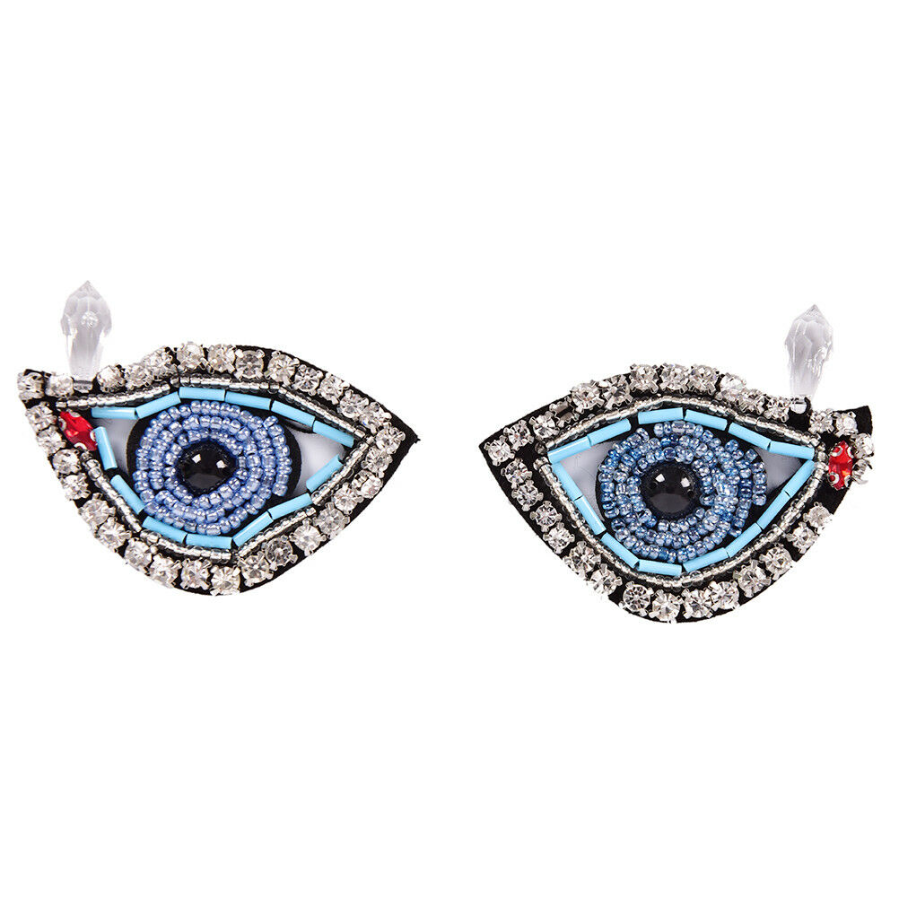 1Pair Rhinestone eye Beaded Patch for Clothing Sewing on Beading Applique .l8