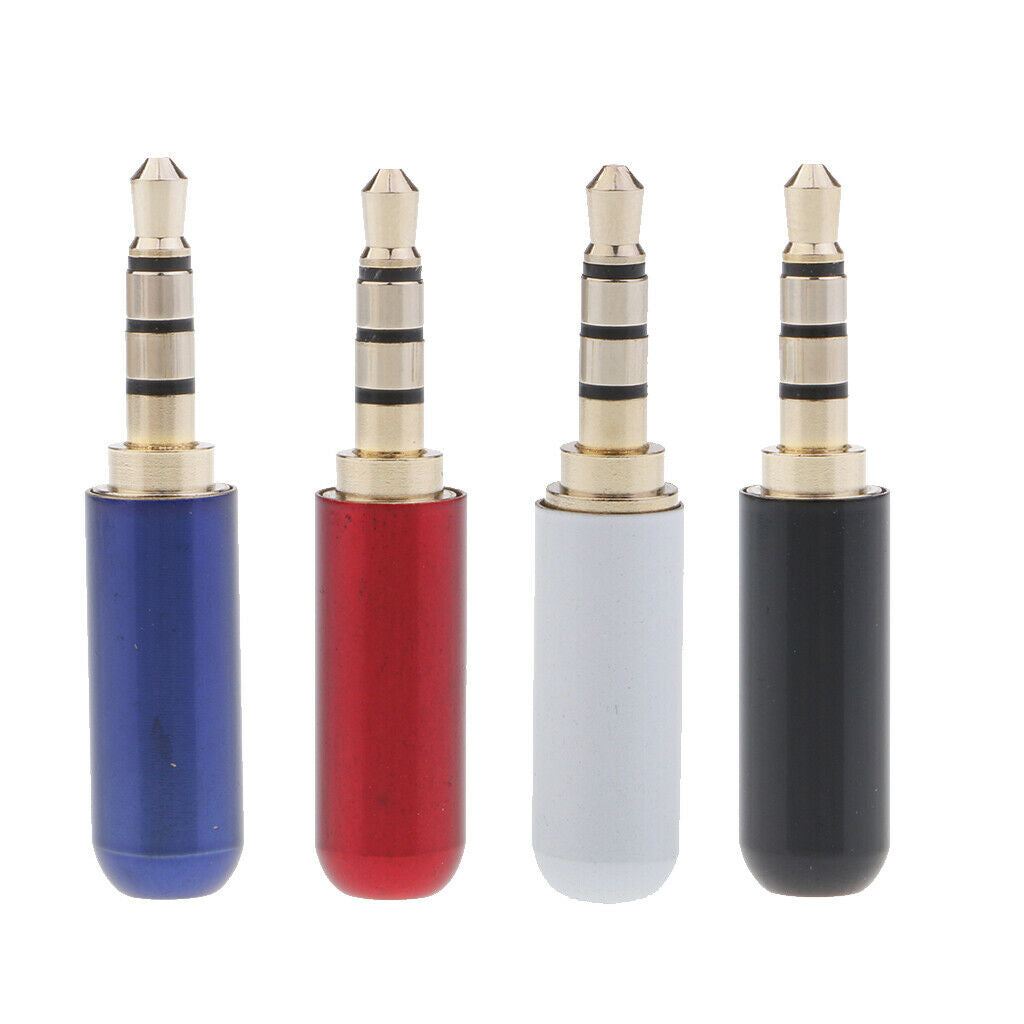 2x 1/8" 4 Pole Earphone Soldering Jack Male Headphone Plug Audio Adapter Black