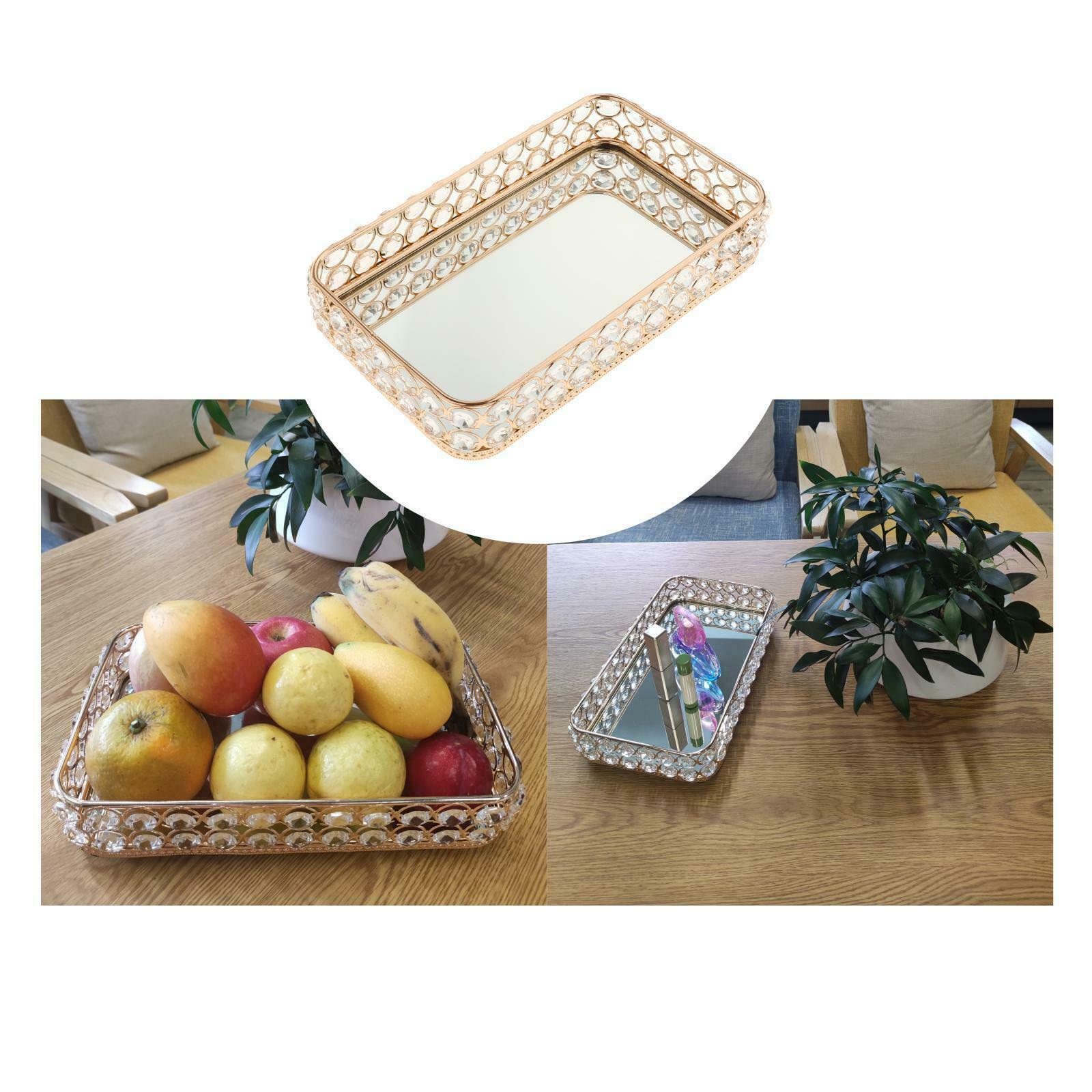 Exquisite Crystal Tray Desk Mirror Jewelry Perfume Organizer Wedding Dresser