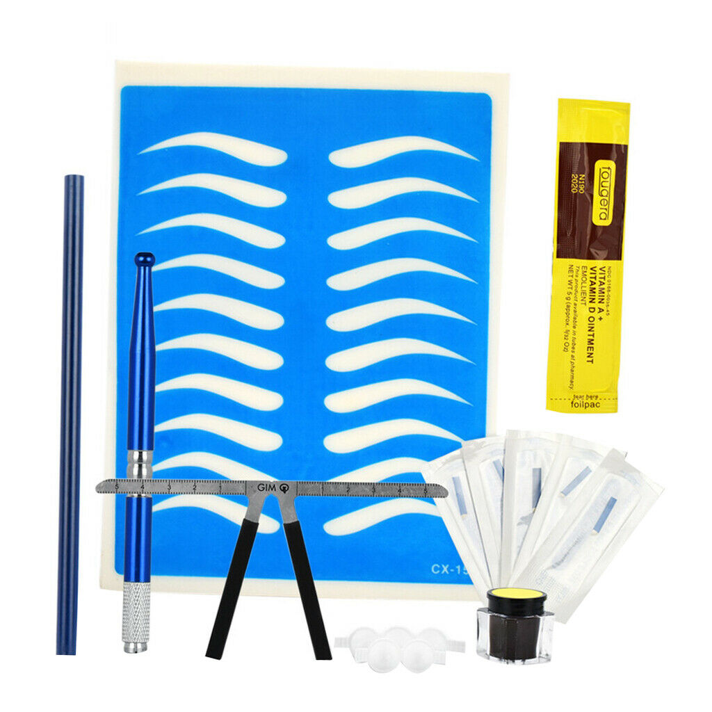 Eyebrow Tattoo Microblading Needle Pen Ink Practice Skin Finger Ring Ruler Blue