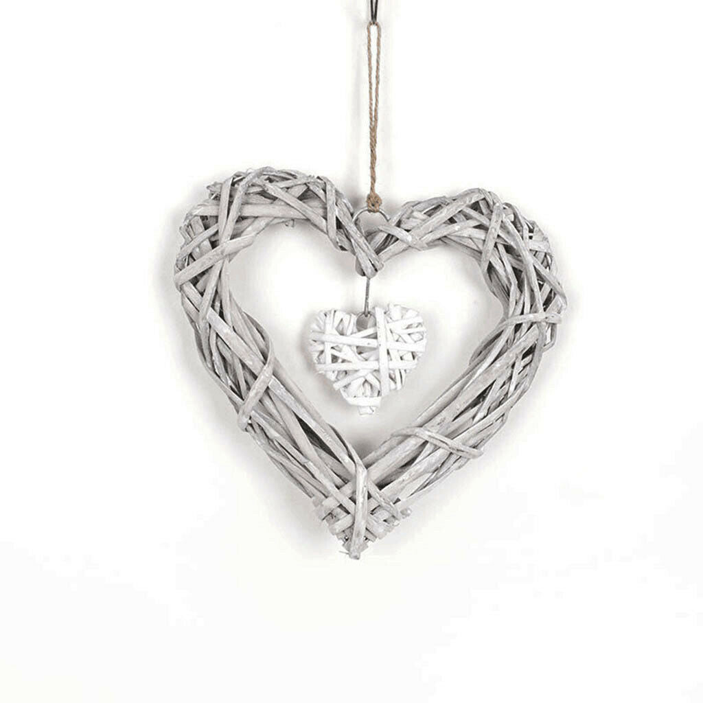 Rustic Hanging Heart Rattan Wicker Wreath, Garland for Home Front Door Wedding